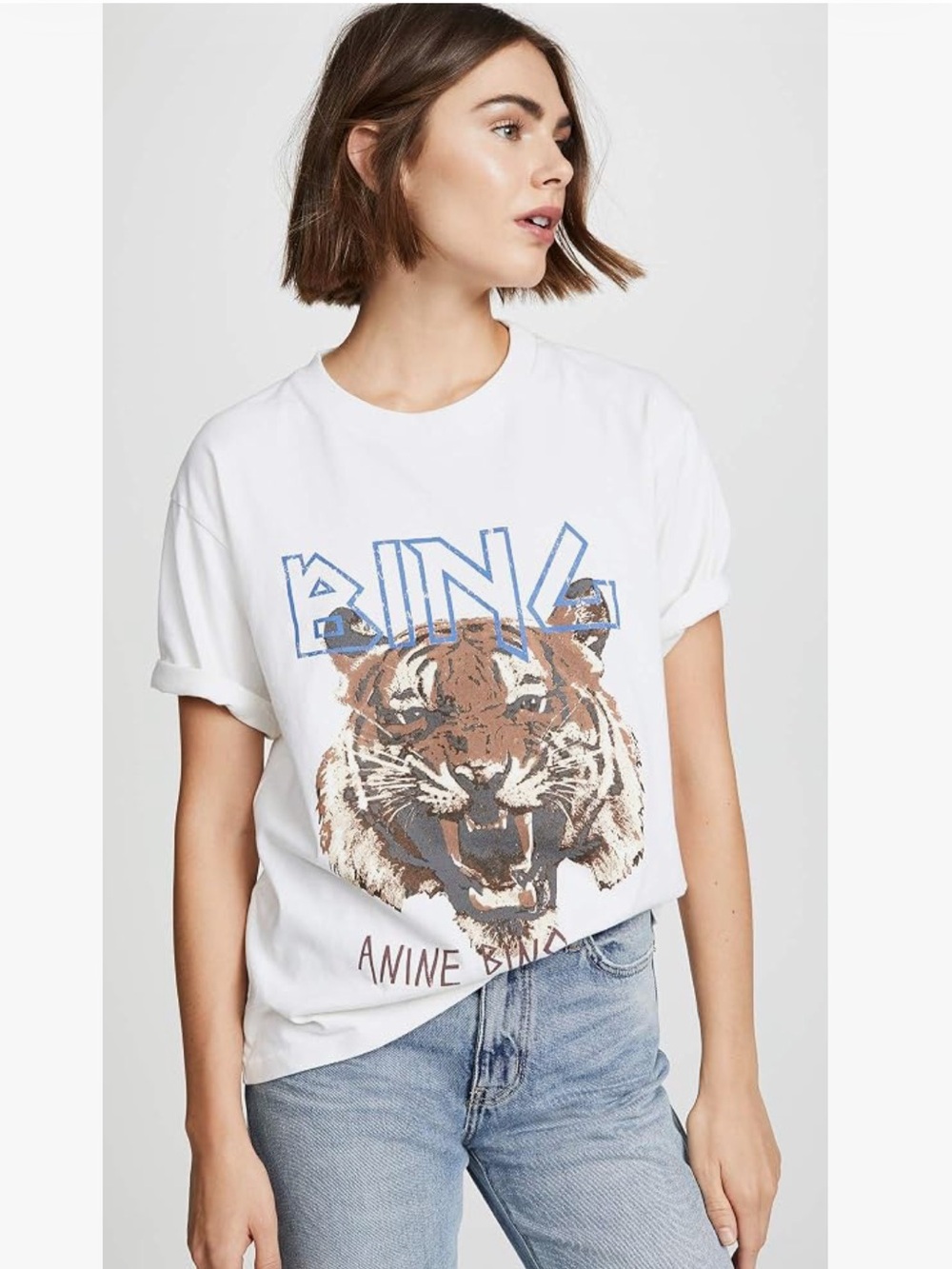 Anine Bing White Tee with Fierce Tiger Graphic